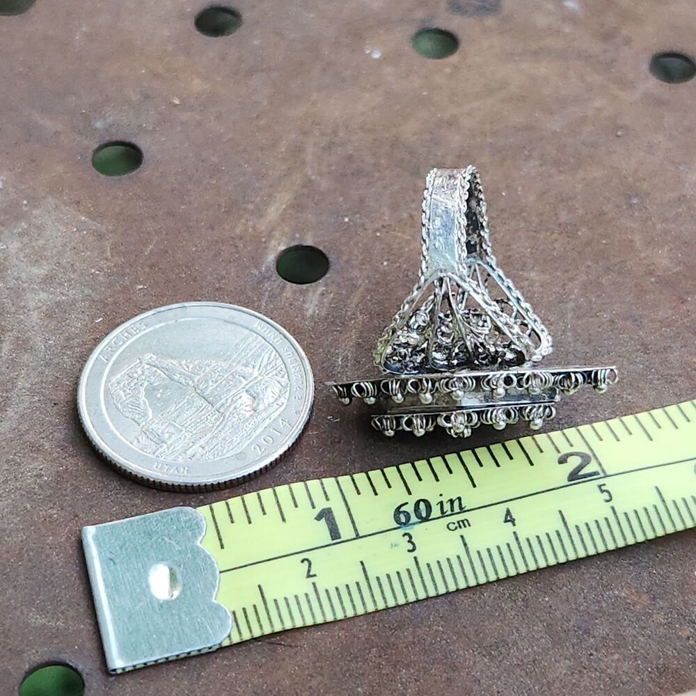 Vintage Etruscan Poison Ring filigree sz 8 800 Silver Gothic whimsigoth Fairy - Picture 6 of 12